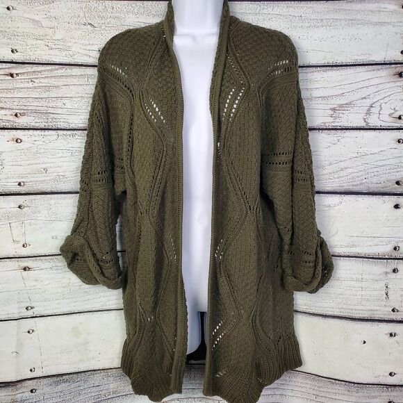 Maurices Women’s Open Knit Cardigan Sweater Olive Green Size S Longline - Picture 1 of 7